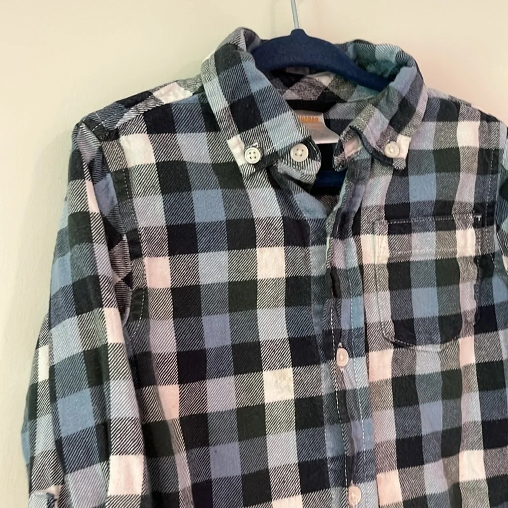 GYMBOREE Infant 18-24mo Plaid Flannel Button Down Long Sleeve Shirt Blue White